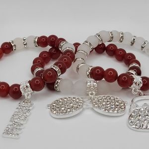 Burgundy & White "Girls Night Out" 3 bracelet set